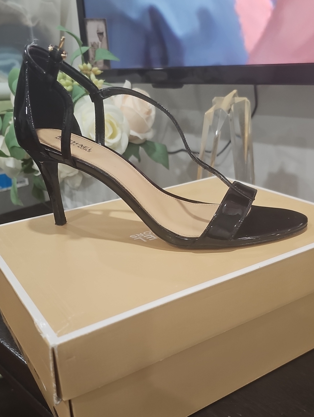 Michael Kors Black Patent Leather Strappy Stiletto Sandal